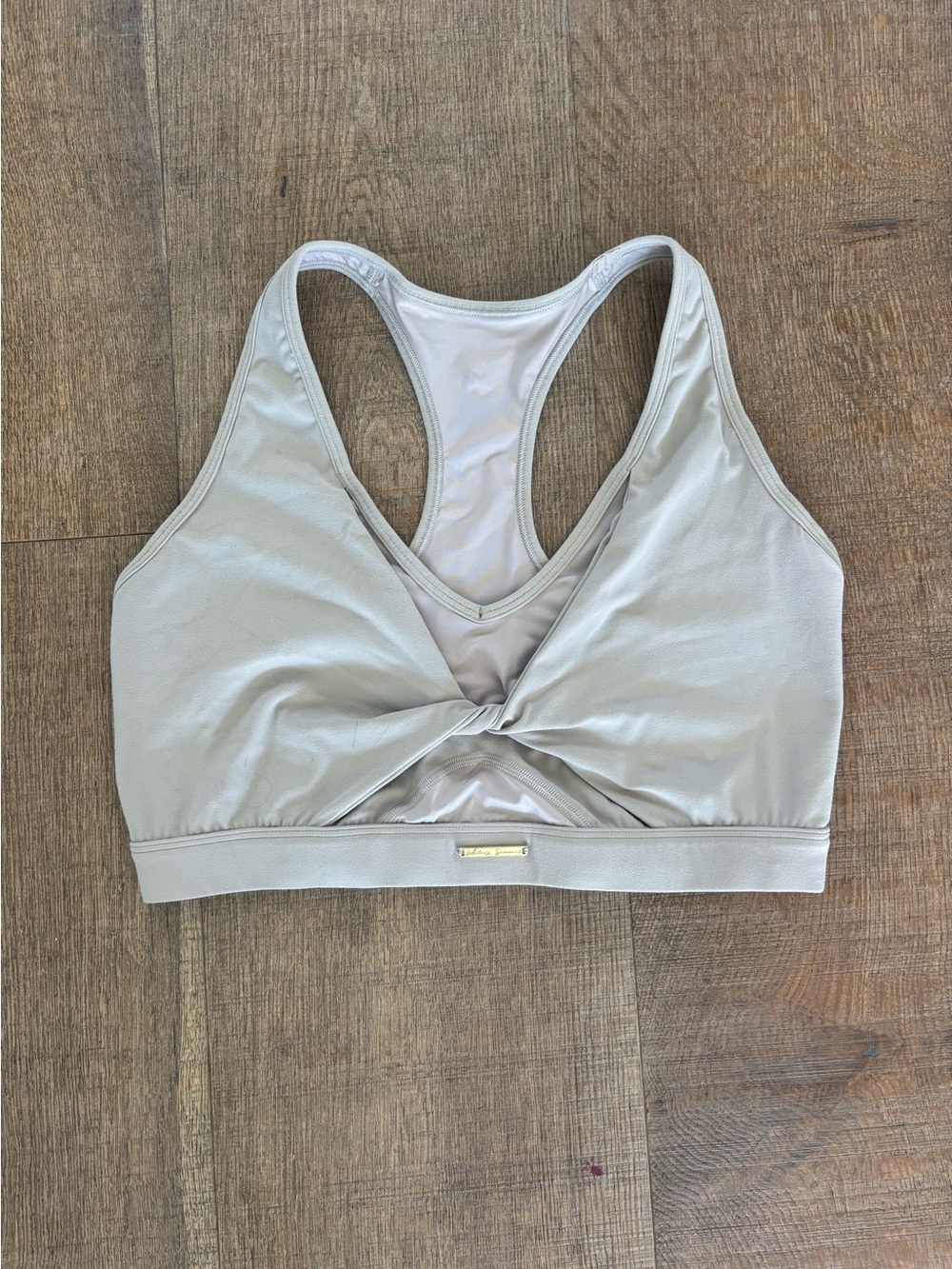 whitney simmons beige twist sports bra
